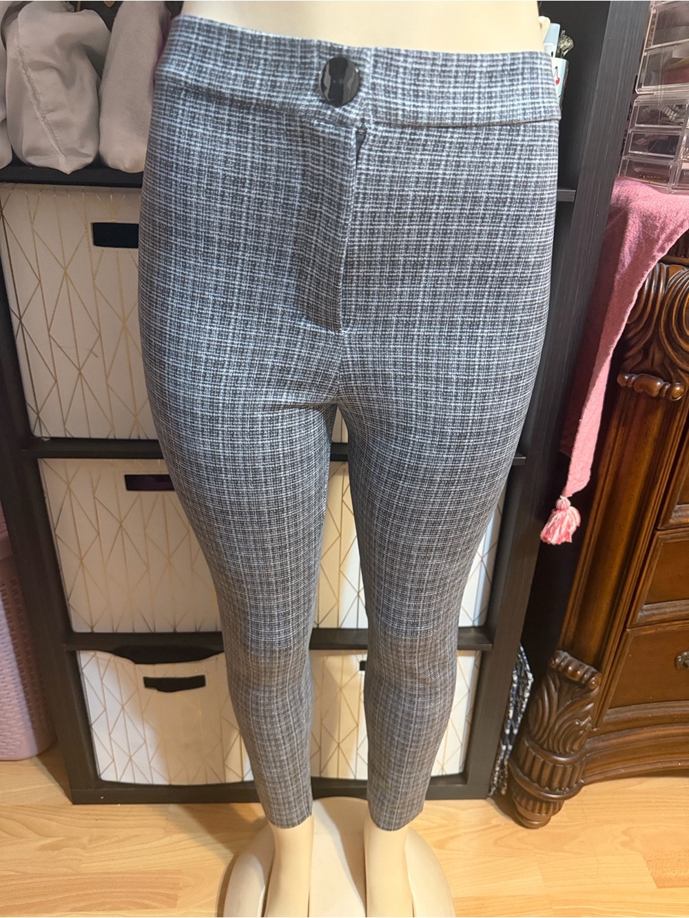 Zara Gray Plaid Skinny Ponte Pants